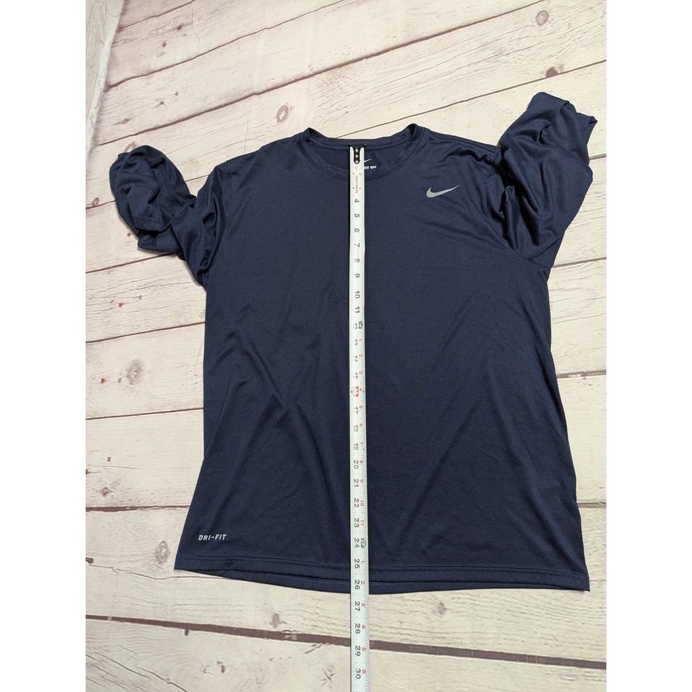 Nike Tee Dri-Fit Long Sleeve Athletic Cut Logo Women's Large Navy EUC 378 - Picture 6 of 8